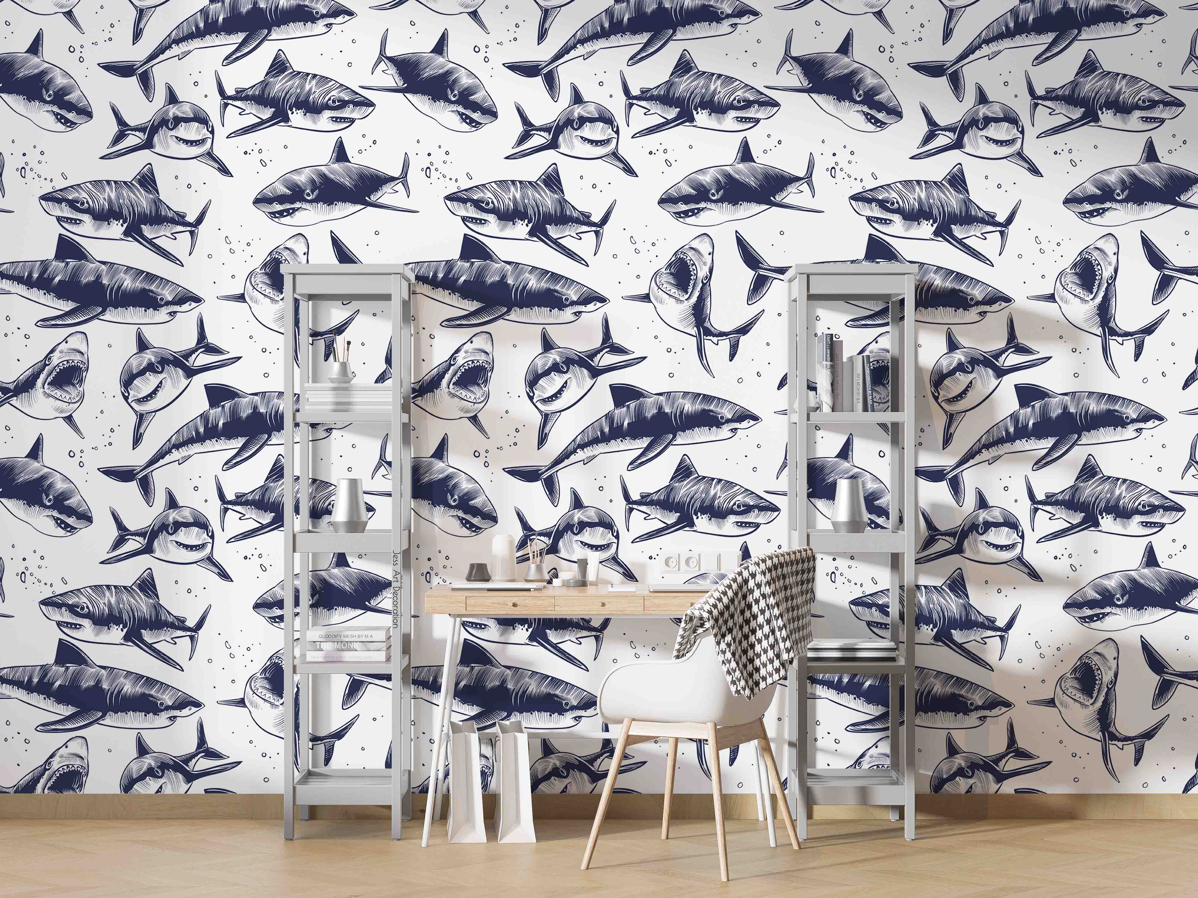 3D Abstract Shark Pattern Wall Mural Wallpaper Gd 3310