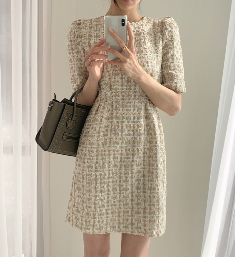 2020 summer New Fashion Design Women Chic Short Sleeve Dress Tweed Plaid Runway Dress Vestido alx