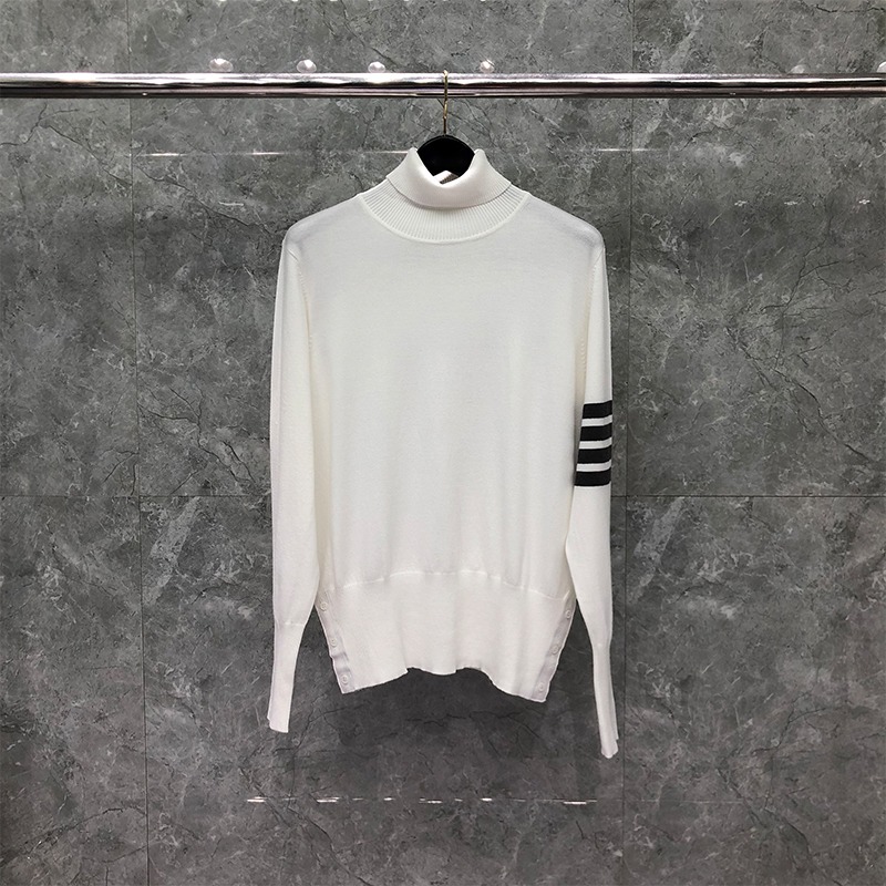 TB THOM Sweaters Male Winter Korean Fashion Brand Men’s Clothing Classic White 4-Bar Stripes TurtleNeck Knit Casual TB Sweaters alx