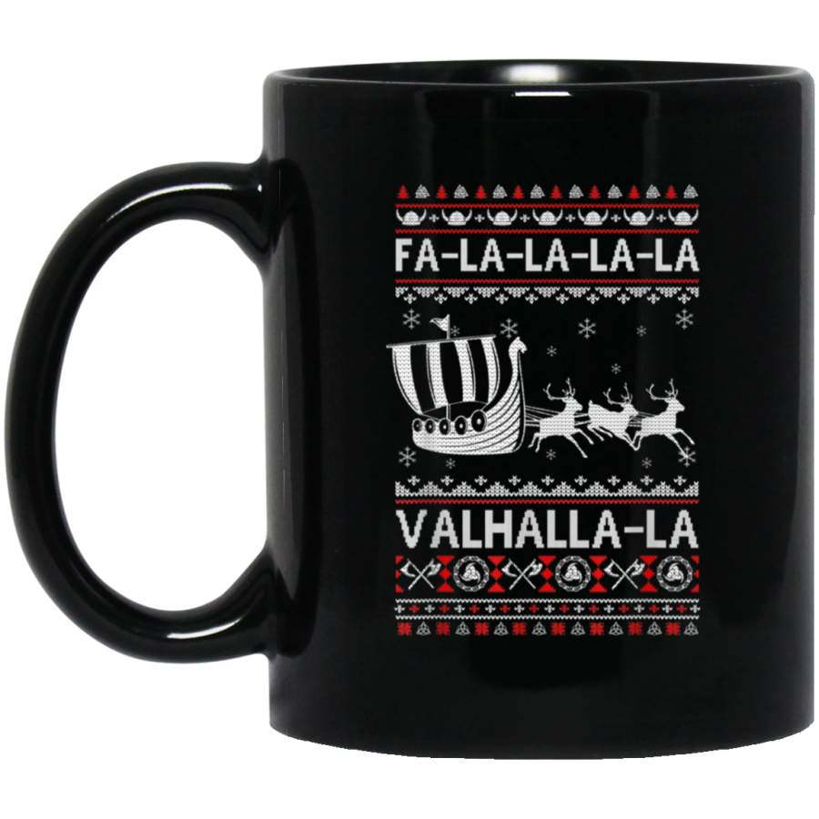 a La La Valhalla Viking Ship Ugly Christmas Sweater Black Mug