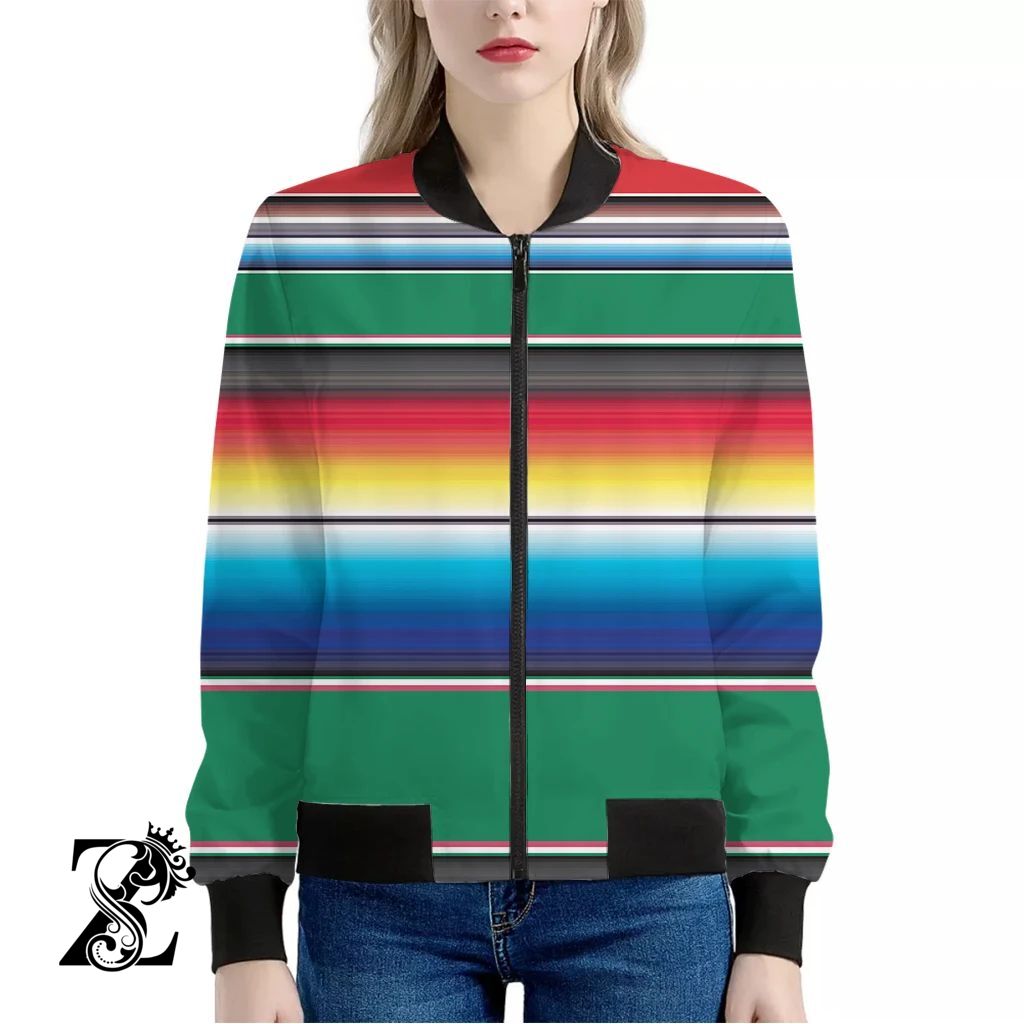 Mexican Striped Blanket Pattern Print Women’S Bomber Jacket