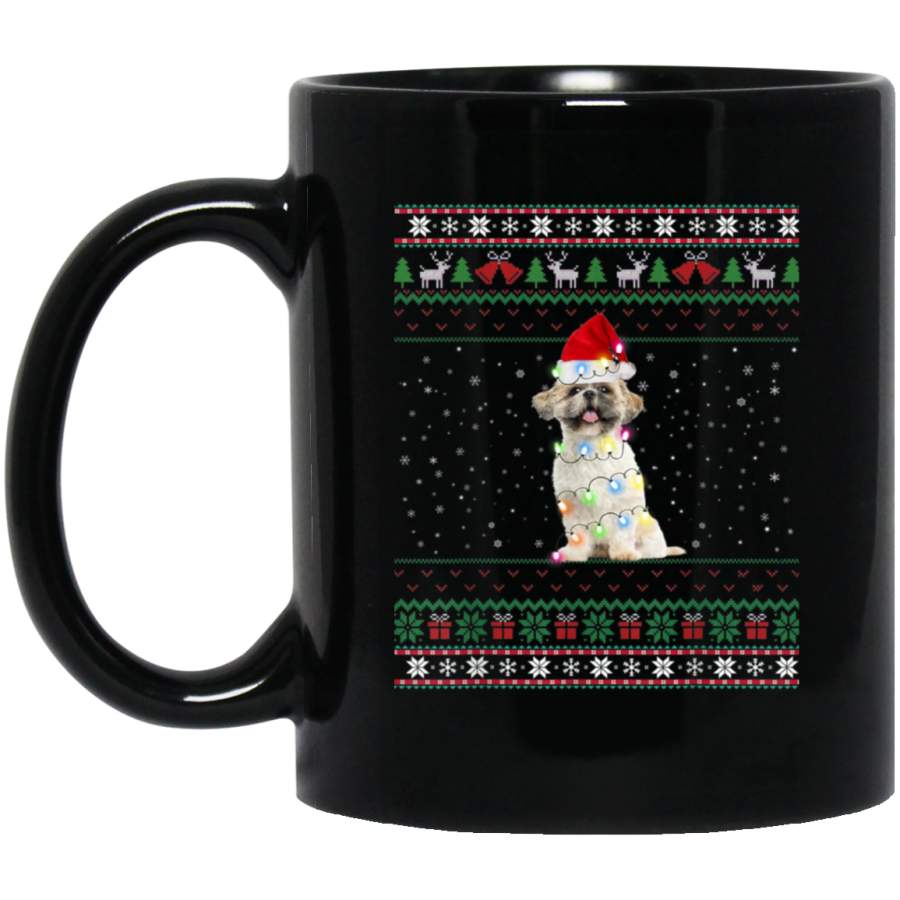 Shih tzu Ugly Christmas Sweater Merry Shih tzumas 11 oz 15 oz Mug Black