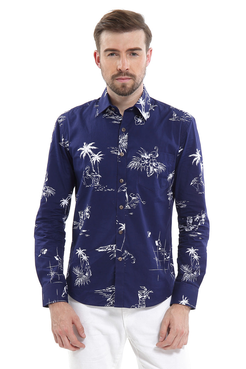 Mens Long Sleeve Shirt in Classic Map Navy - Intercept Inter National