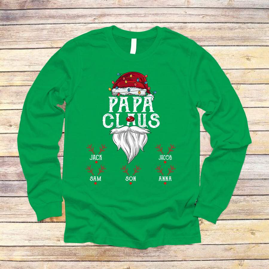 Personalized Papa Claus Reindeer Kids Names Shirt