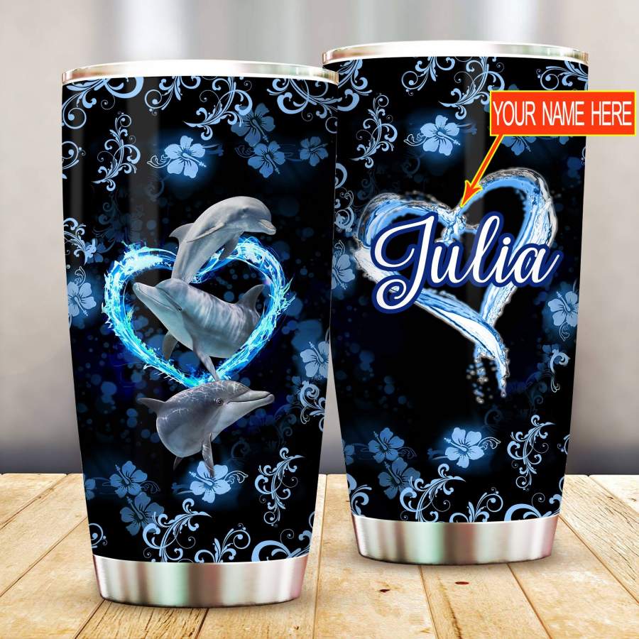 Dolphin Heart Beauty Personalized Name  Stainless Steel Insulated Tumbler Cups