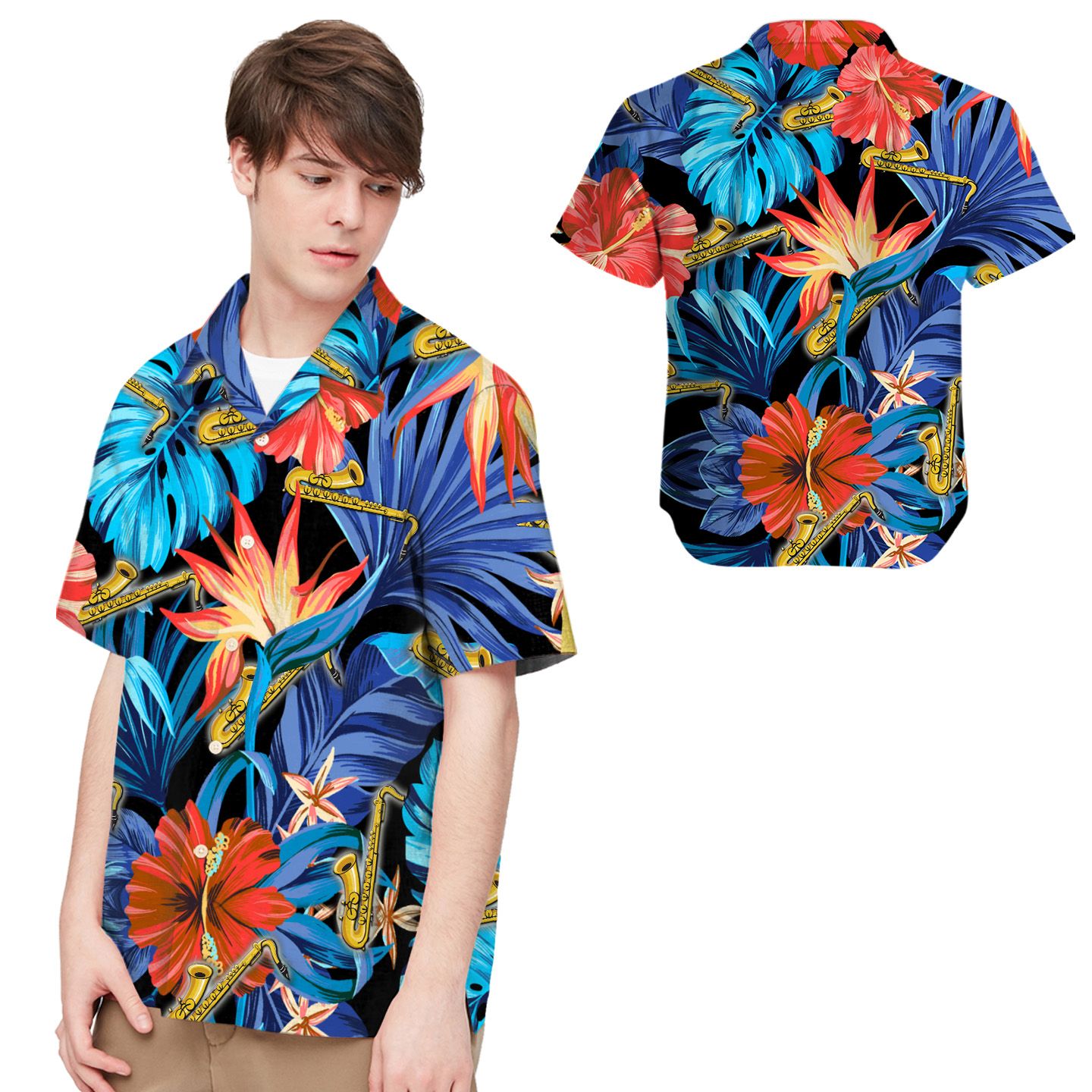 Saxophone Tropical Leaves Men Hawaii Shirt For Saxophonists In Daily Life Ha78652