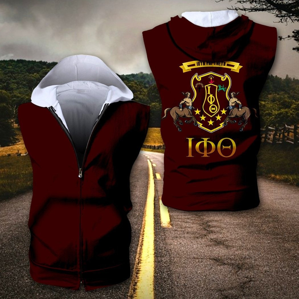 Fraternity Hoodie – Iota Phi Theta Centaurs And Shield Zipper Sleeveless Hoodie