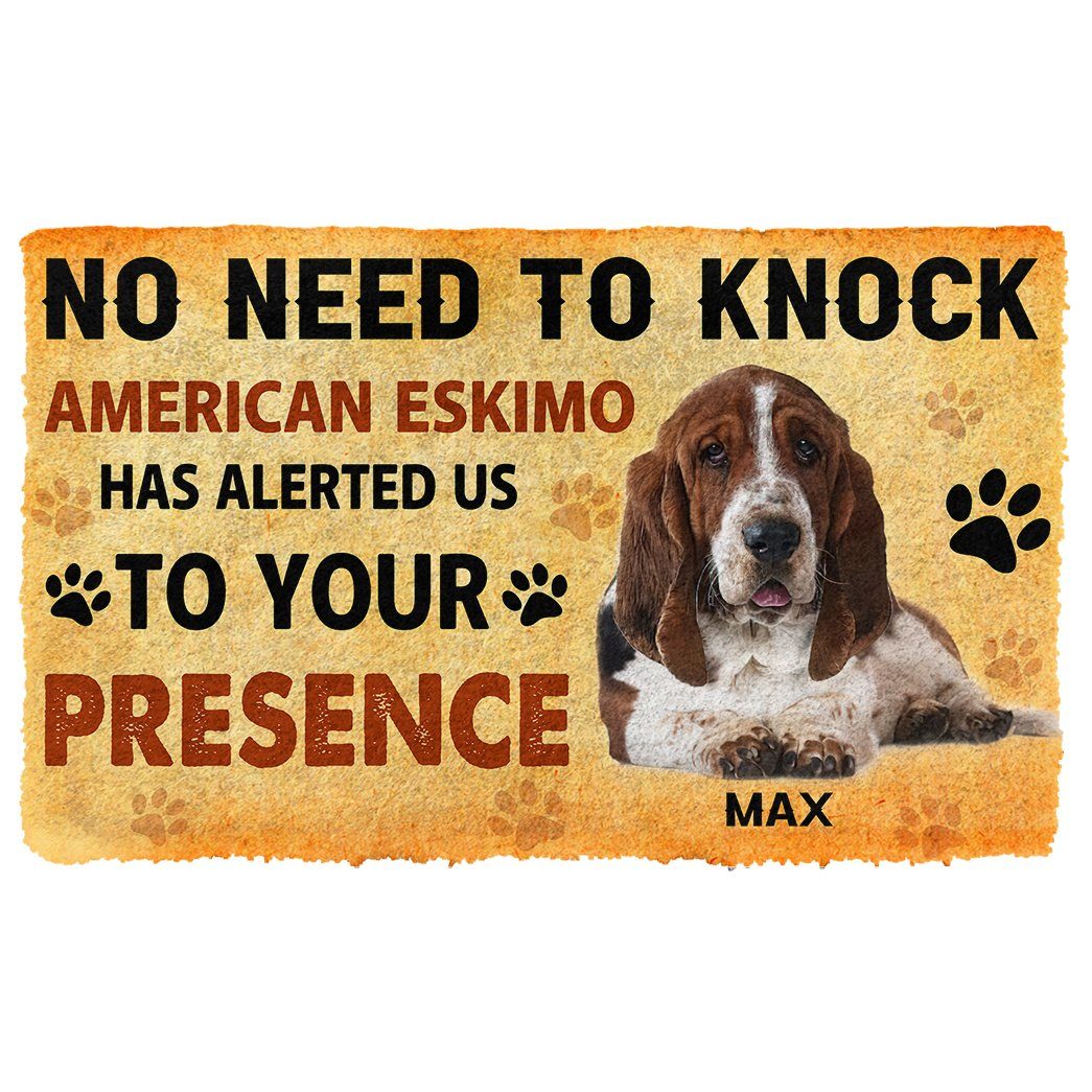 Gearhumans 3D No Need To Knock Basset Hound Dog Custom Name Doormat