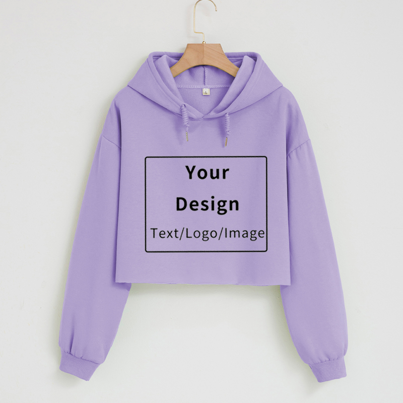 Customized Hoodie Logo Printing Cotton Crop Sweatshirt Girls Long Sleeve Custom Hoodie for Ladies Fashion Pullover Streetwear alx