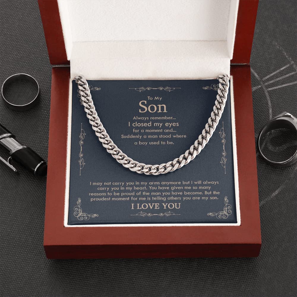 To My Son From Mom Necklace – Son Jewelry, Necklace Gift For Son From Mom, Small Cross Necklace For Men Boy, Cuban Chain Necklace For Son,