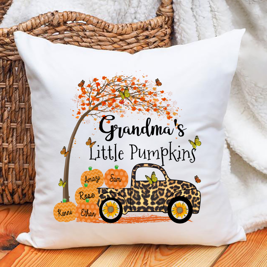 Grandma’S Little With Grandkids Pumpkins Leopard Pillow