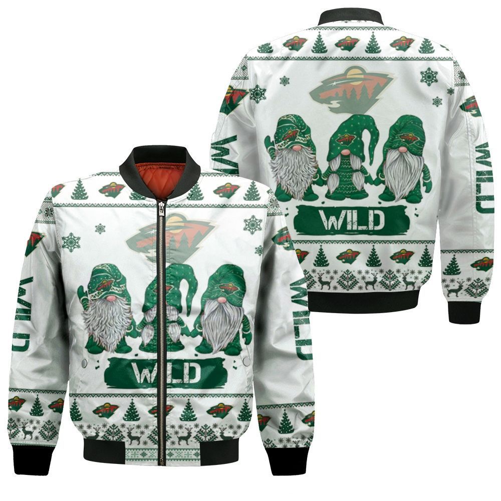 Christmas Gnomes Minnesota Wild Ugly Christmas 3D Bomber Jacket