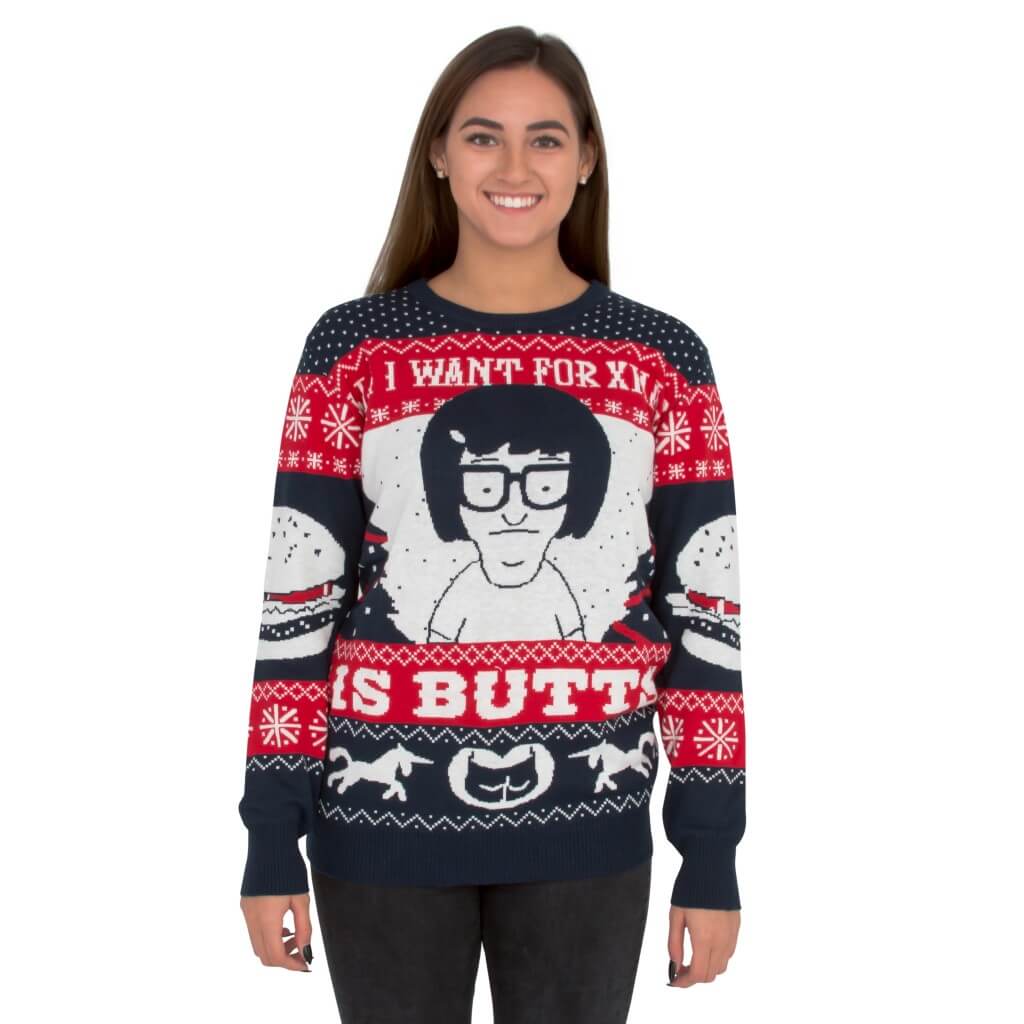 Women’S All I Want For Xmas Is Butts – Tina From Bob’S Burgers Ugly Christmas Sweater