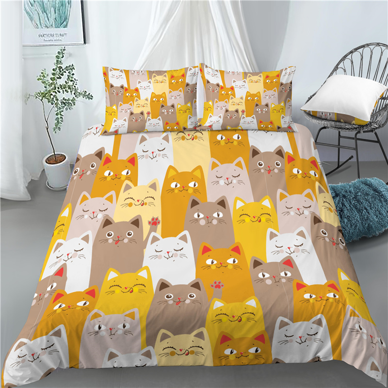 3D Cartoon Cat Digital Print Home Decor Home Deluxe Piece Down Cover Pillowcase Multisize Bedding Set Duvet Covers