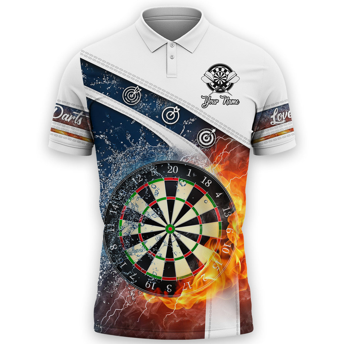 Dart Water And File Polo Shirt, Personalized Name Darts Player All Over Printed Unisex Shirt