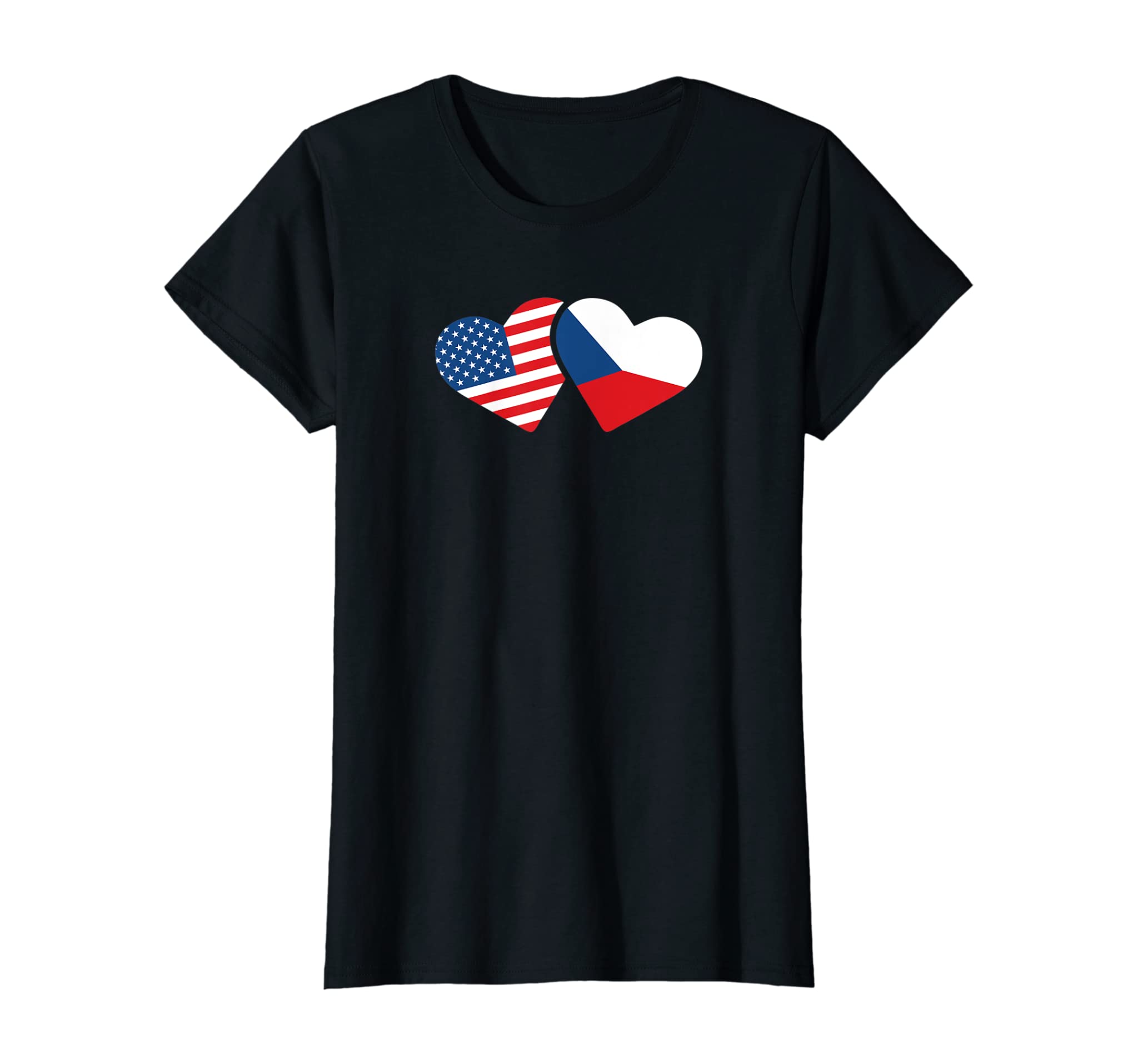 Womens Czech Republic USA Flag T Shirt Heart Czech Americans Love