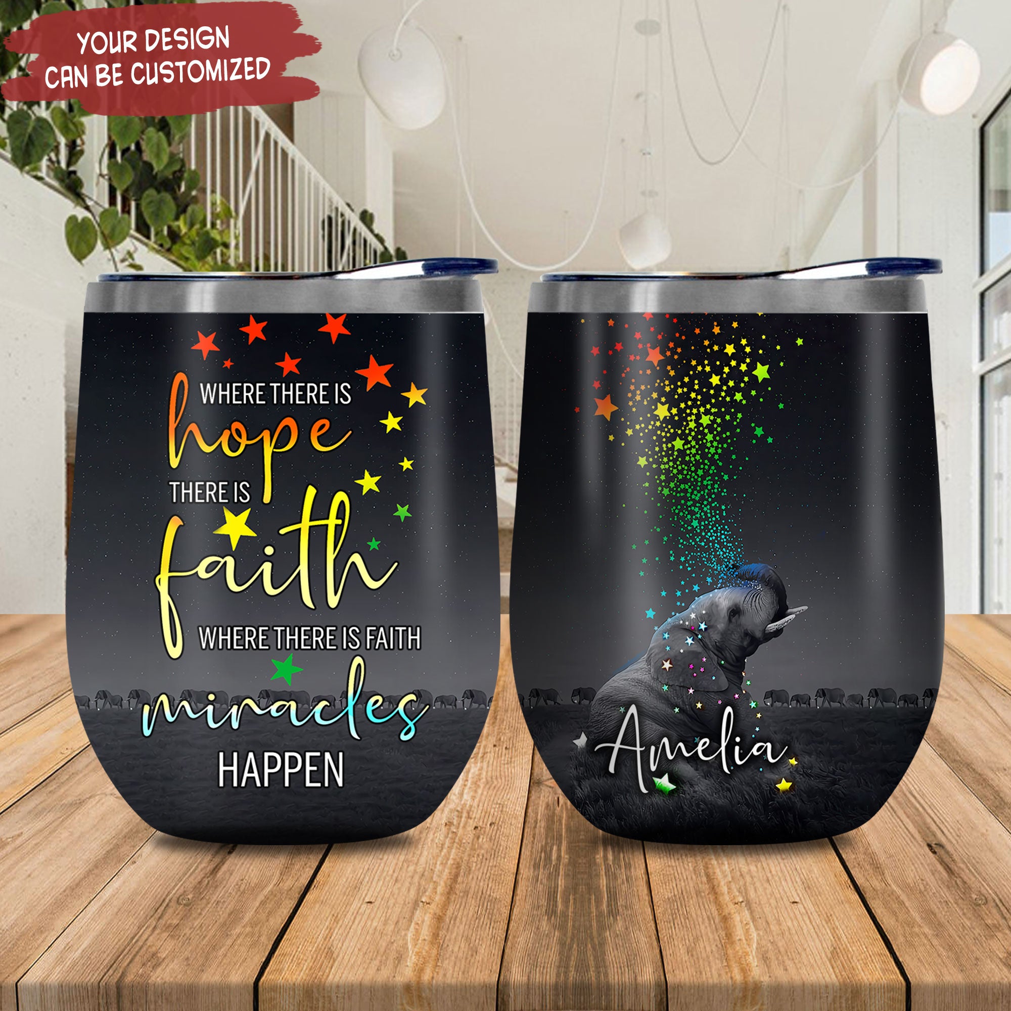 Personalized Elephant Faith Dnr1411013 Stainless Steel Wine Tumbler – Personalized Wine Tumbler