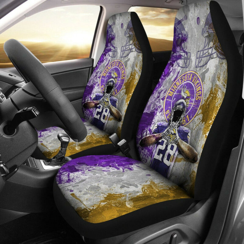 Minnesota Vikings American Football Team  Adrian Peterson Yellow And Purple Splash Watercolor Car Seat Covers