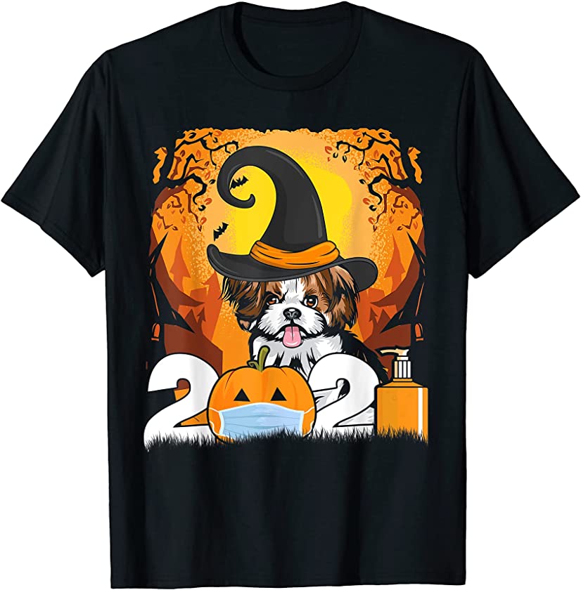 Dog Shih Tzu Witch Hat Funny Halloween 2021 Puppy Lover T-Shirt