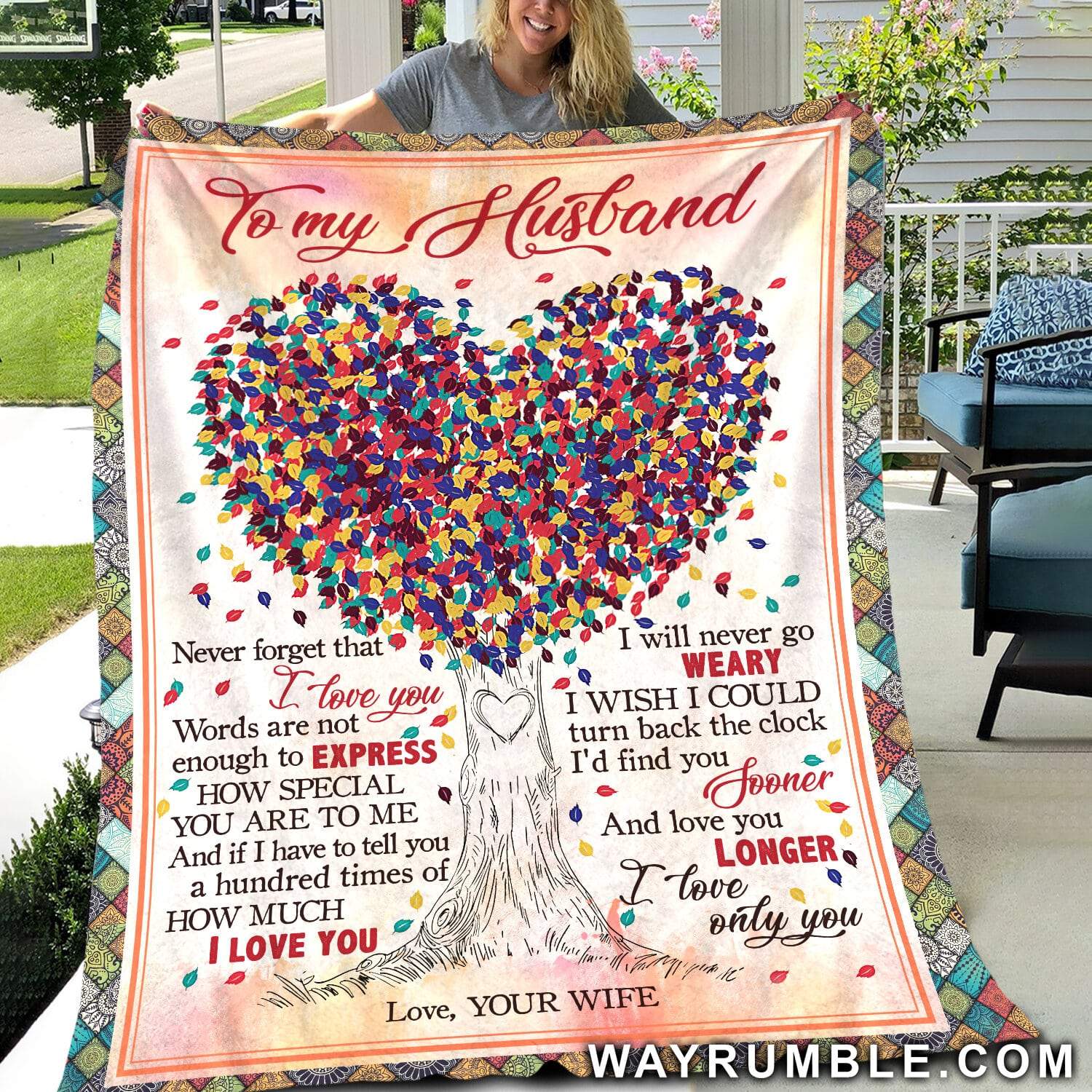 Never Forget That I Love You – To My Husband, Couple, Heart Tree Blanket