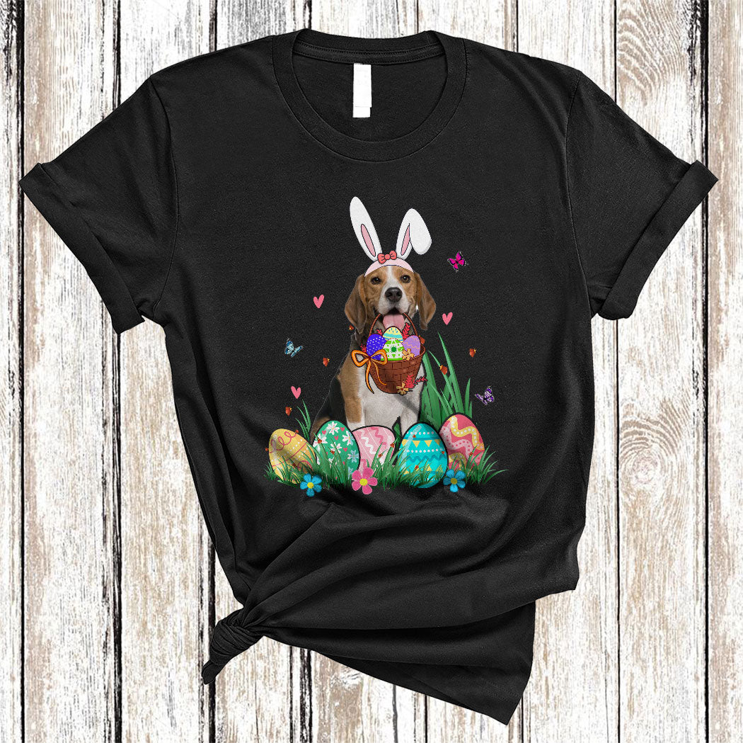 Bunny Beagle Dog With Easter Egg Basket Funny Easter Day Flower Egg Hunt Dog Lover Gifts T-Shirt