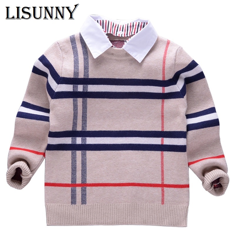 2022 Shirt collar Boys Sweaters Baby stripe Plaid Pullover Knit Kids Clothes Autumn Winter New Children Sweaters Boy Clothing alx