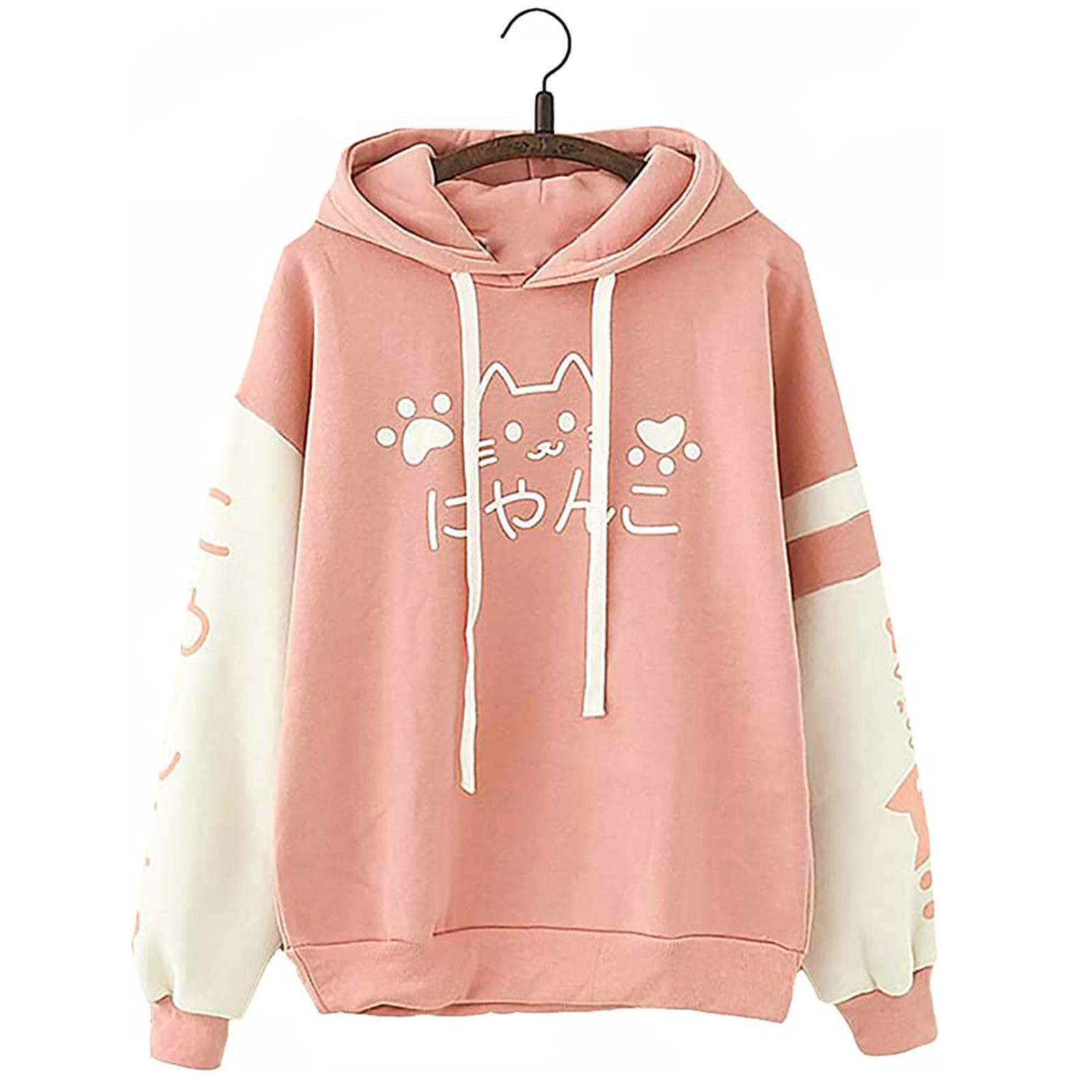 Coloured Design Girls’ Print Cute Tops Summer Japanese Warm Cat Kawaii Hoodie Women’s Fleece Lined Hoodie Long Sleeve Sweater alx