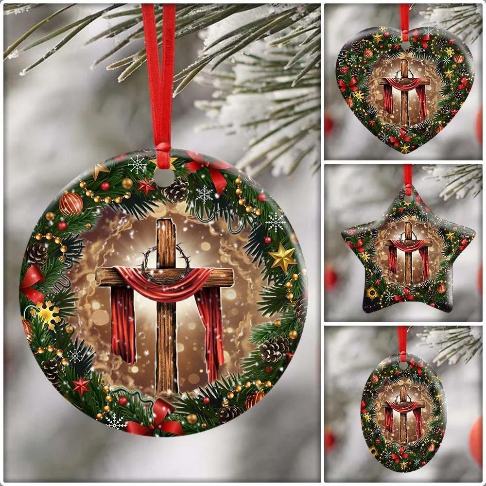 Jesus Christian Cross Christmas Ceramic Ornament Christmas Home Decor Gift Ideas