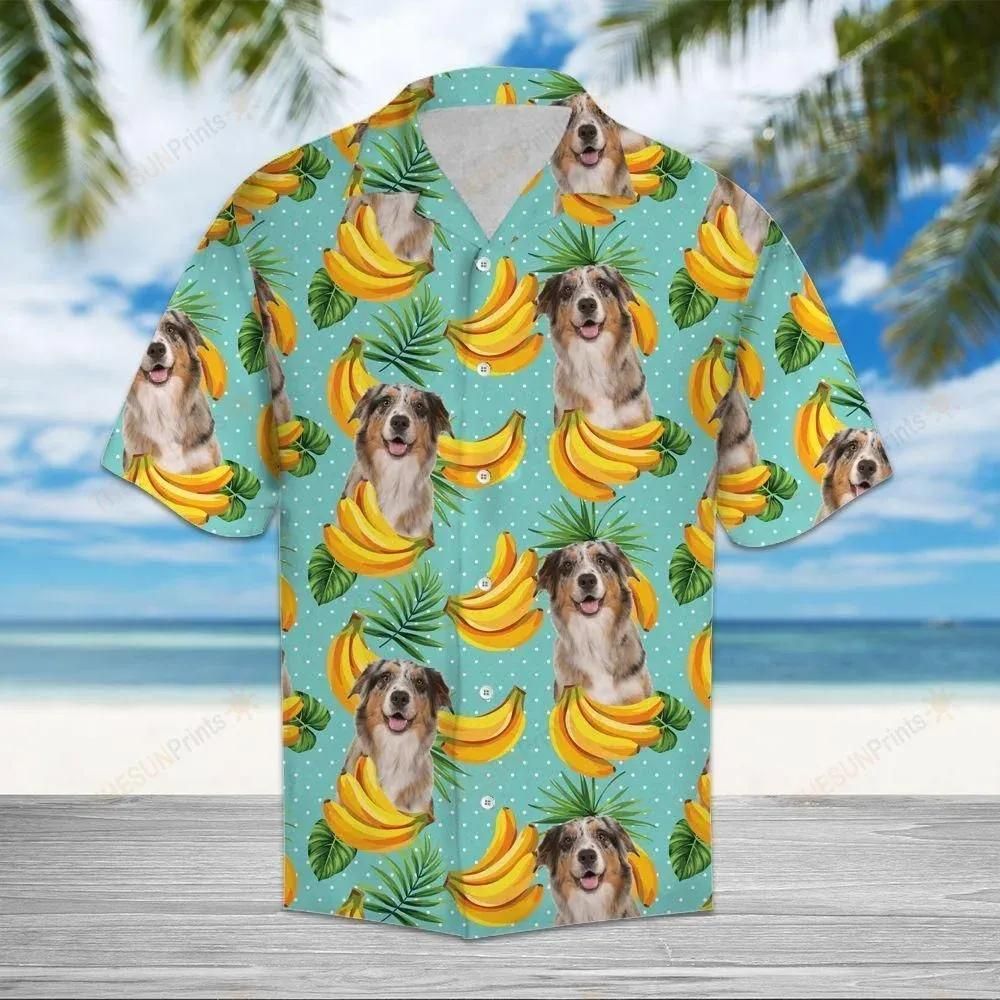 Tropical Banana Australian Shepherd Turquoise Aloha Hawaiian Shirt Colorful Short Sleeve Summer Beach Casual Shirt For Men And Women