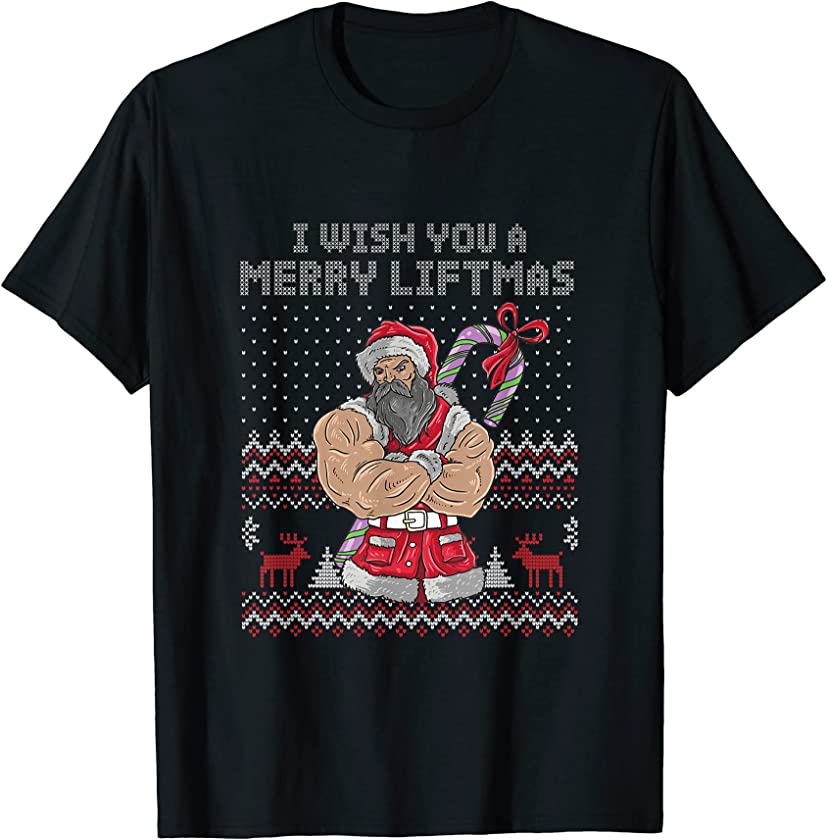 Ugly Christmas Merry Liftmas Santa Claus Workout New Year T-Shirt