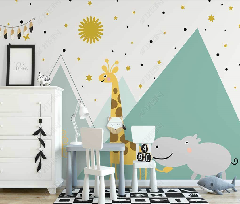 3D Cartoon Mountain Animal Dinosaur Wall Mural Wallpaper Lqh 105