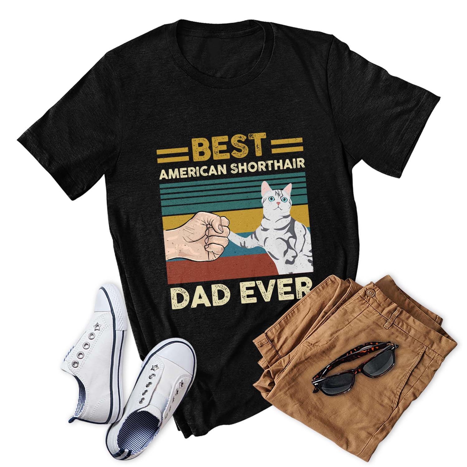 Best American Shorthair Cat Dad Ever Vintage Funny Cat Shirt Gift