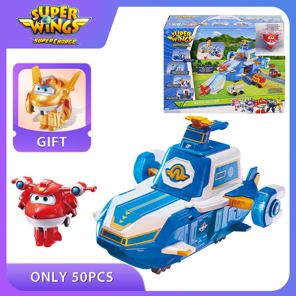 Super Wings S4 World Aircraft Playset Air Moving Base With lights & Sound Includes 2” Jett Transforming Bots Toys For Kids Gifts alx