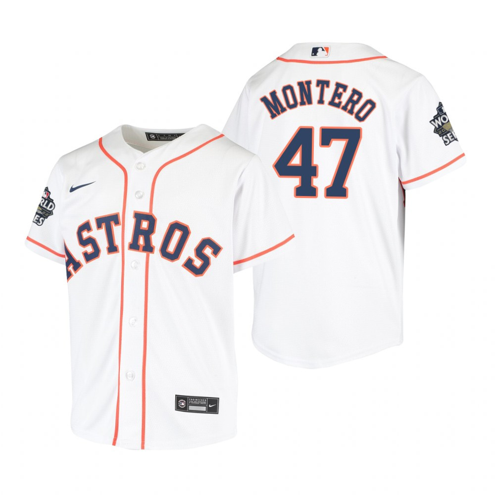 Youth Houston Astros Rafael Montero 47 White 2022-23 World Series Jersey