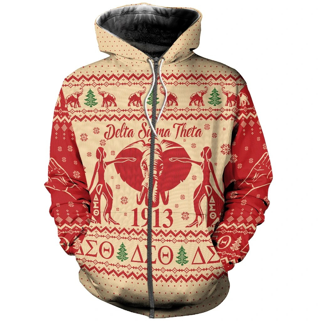 Getteestore Hoodie – Delta Sigma Theta Elephant Christmas Zip Hoodie A31