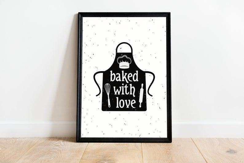 Poster Canvas Baked With Love Kitchen Print, Cooking Print, Baking Poster,Gift For Cake Lovers, Baker Poster Wall Decor, Poster Gift Decor Home Decor Wall Art Visual Art