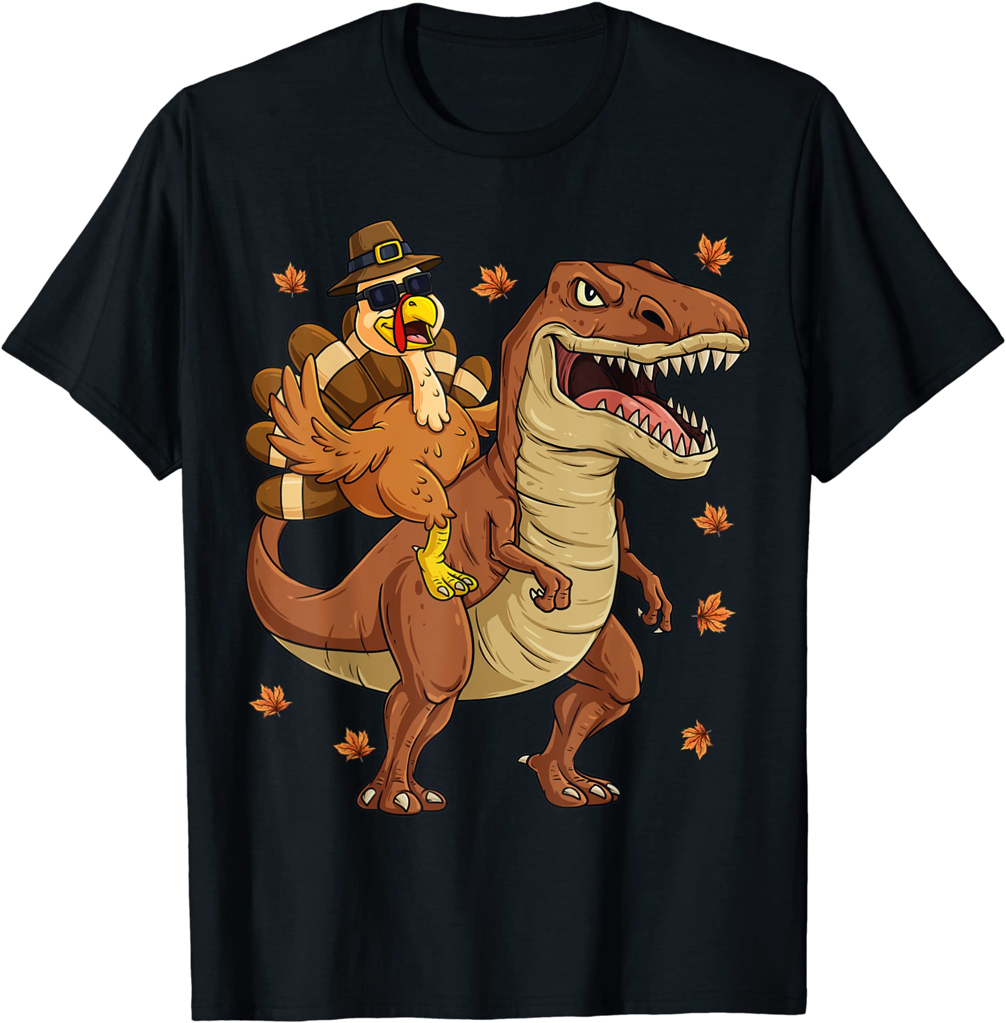 Thanksgiving Turkey Riding T Rex Dinosaur Toddler Boys Kids T-Shirt