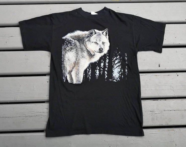 Vintage 1990 Harlequin Nature Graphics Lone Wolf Wolves Canada Shirt