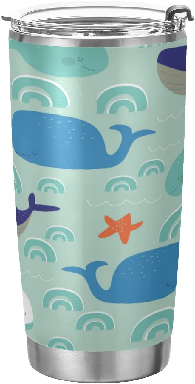 Funny Cartoon Whale Tumbler With Lid Stainless Steel Vacuum Insulated Coffee Ice Cup Double Wall Travel Flask For Hot And Cold Drinks 20Oz