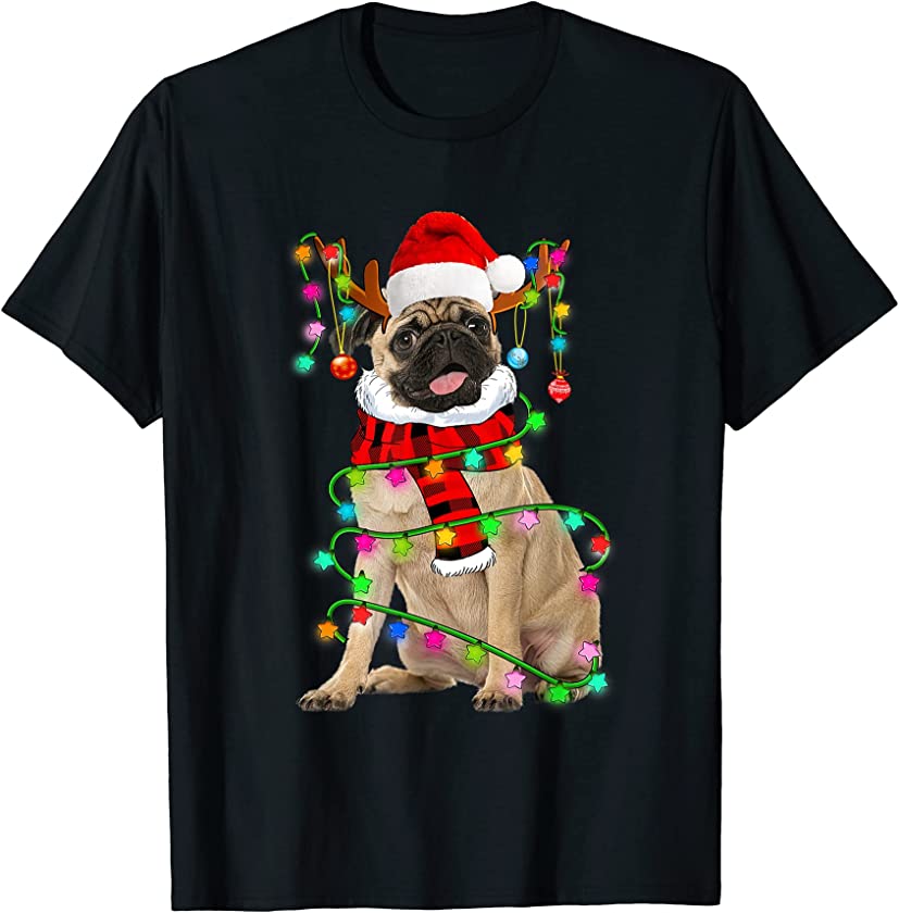 Pug Dog Santa Xmas Puppy Lover Christmas Lights T-Shirt