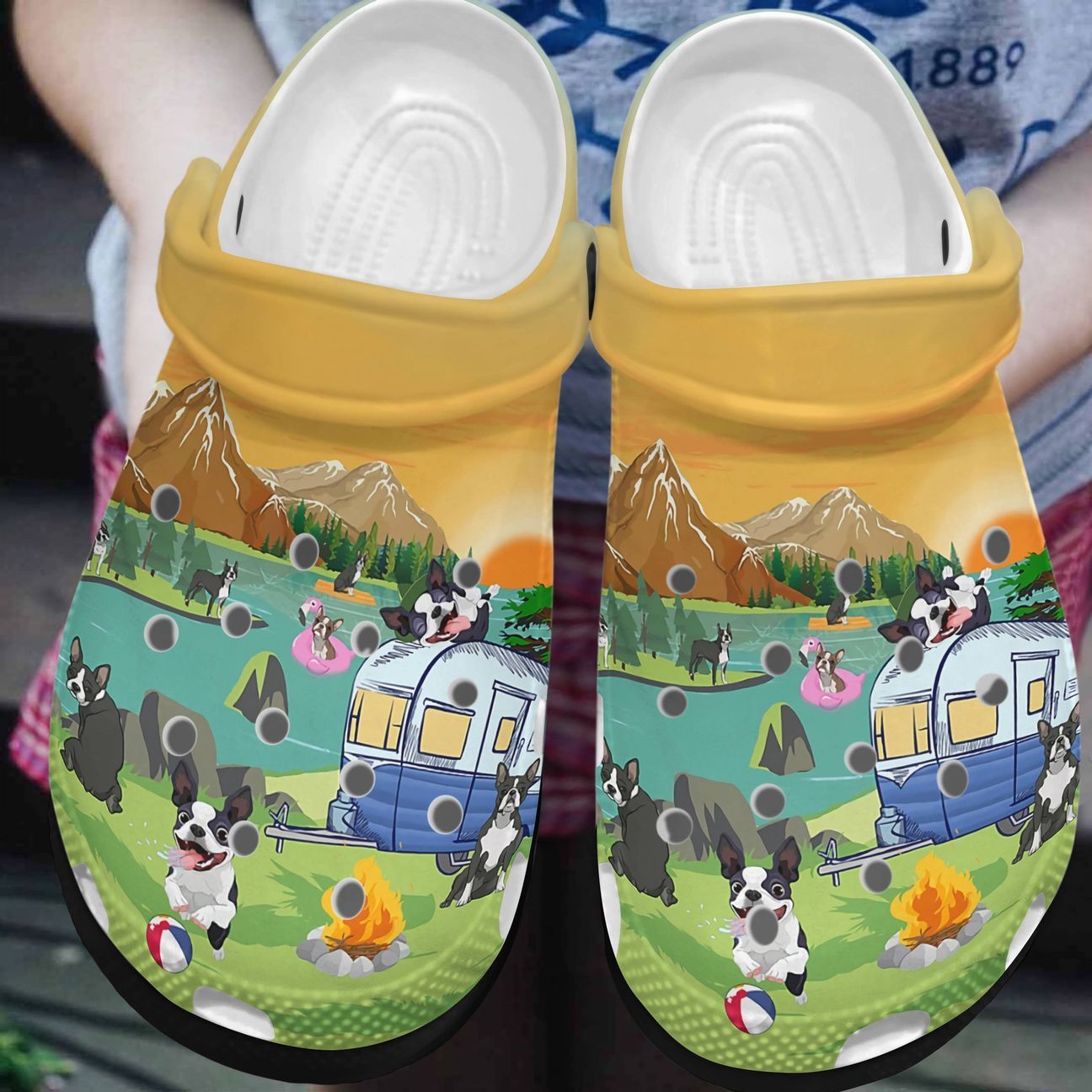 Boston Terrier Personalized Clog, Custom Name, Text, Color, Number Fashion Style For Women, Men, Kid, Print 3D Camping Boston Terrier