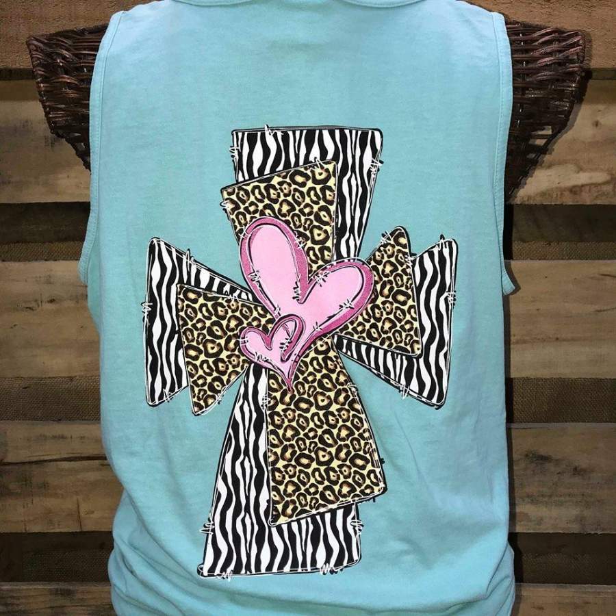 Southern Chics Apparel Heart Cross Leopard Zebra Comfort Colors Girlie Bright T Shirt Tank Top