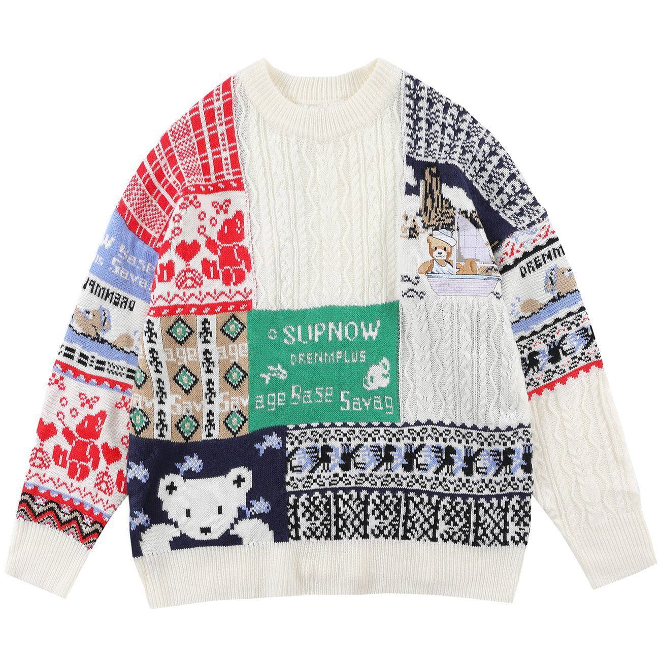 Talishko™ – Color Block Plaid Bear Knit Sweater