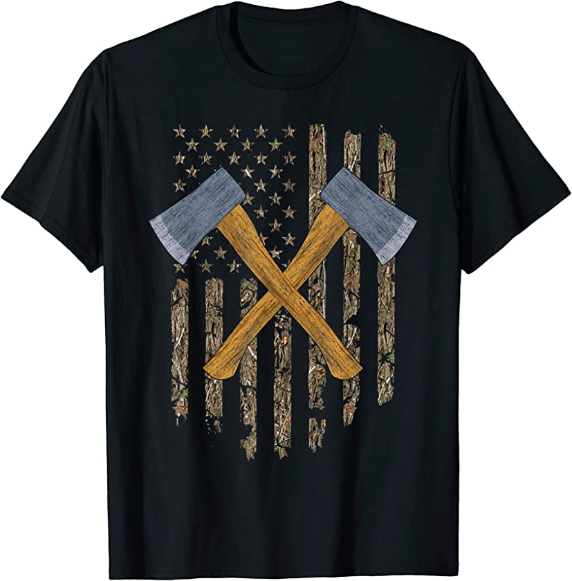 Axe Throwing Hatchet American Flag Tree Camouflage Vintage T-Shirt