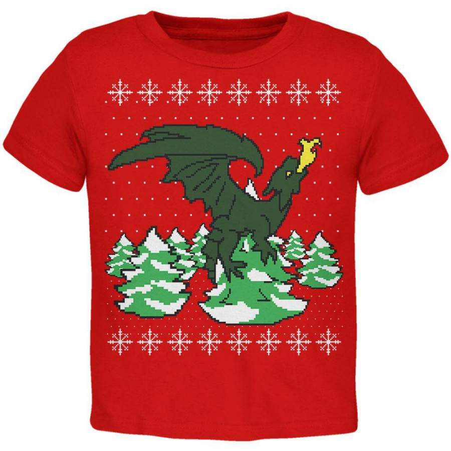 Ugly Christmas Sweater Dragon Winter Toddler T Shirt