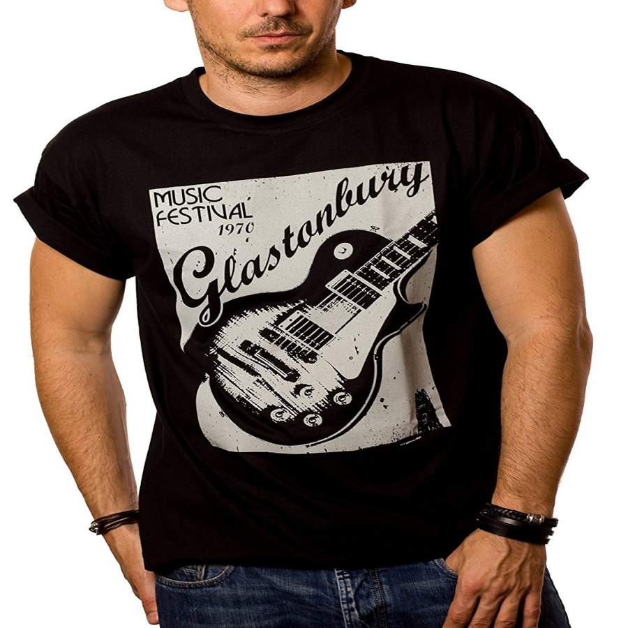 Men’S T-Shirt Vintage Music Poster Glastonbury Guitar Punk T Shirts