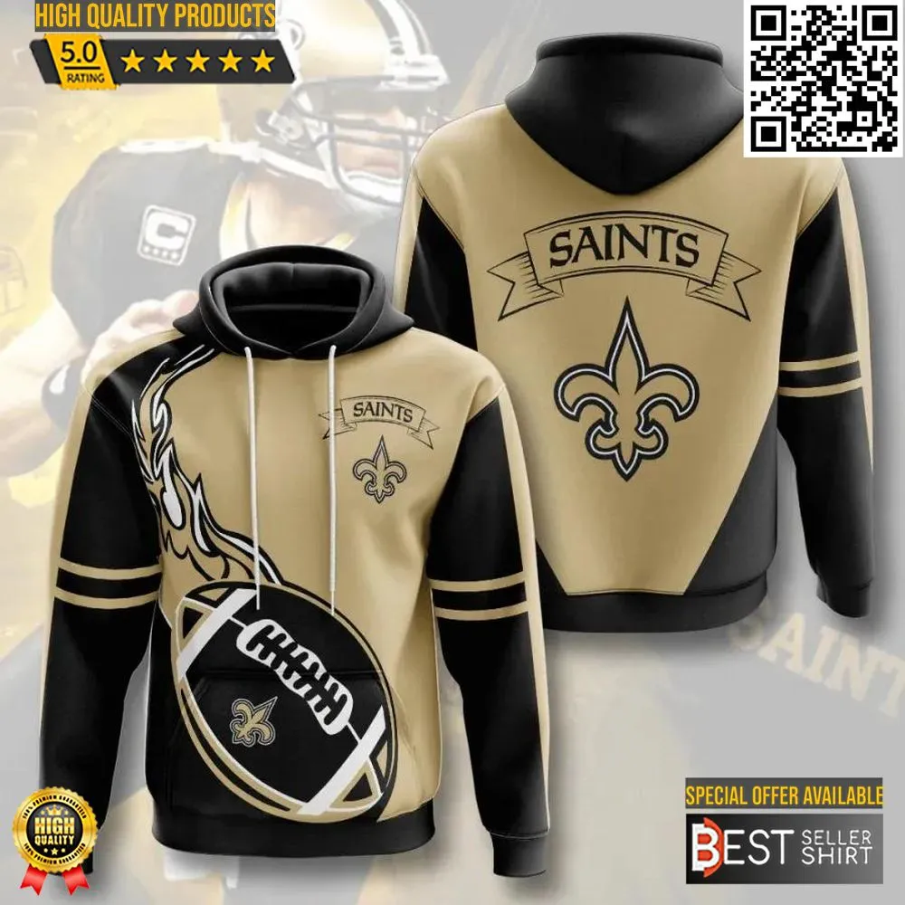 New Orleans Saints Jersey 3D Hoodie 3D Flame Ball