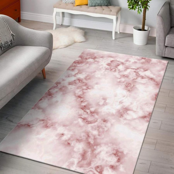 Rose Pink Marble Print Area Rug