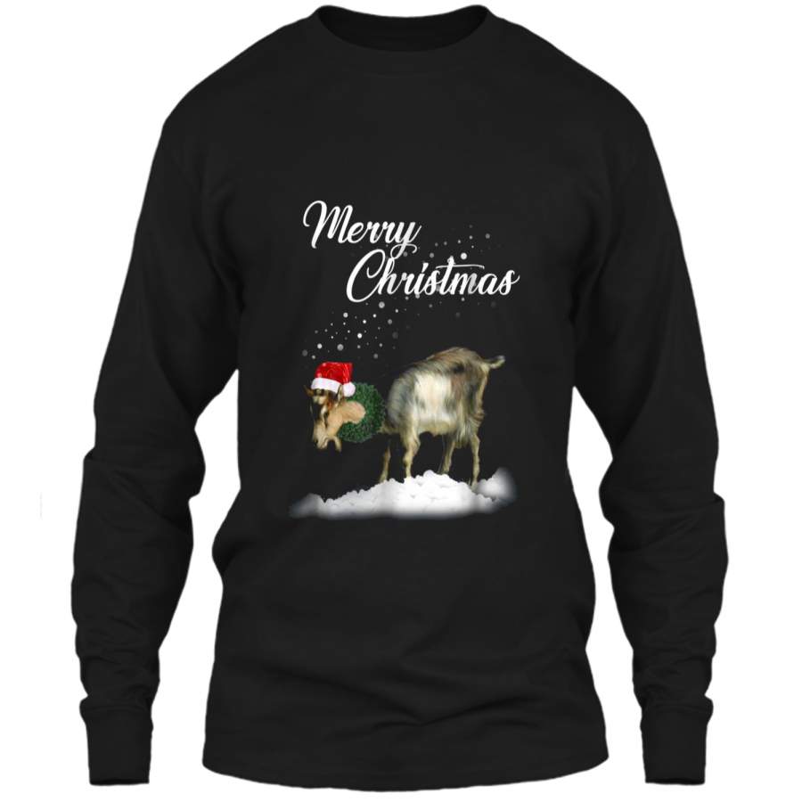 Santa Merry Christmas Goat  Farm Farmer Christmas Tee LS Ultra Cotton Tshirt