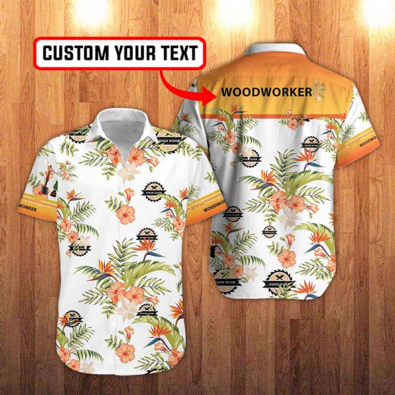 Woodworker Floral Hawaiian Shirt in White And Hawaiian Hibiscus Flower Personalization 3D Full Print Button Shirt